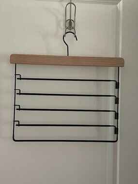 Set of 3 - Brightroom 5 Tier Pants Hanger Black with Natural Wood Non-Slip